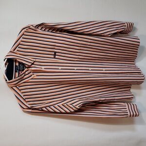 CHAPS Orange Blue Stripe LS Button Down Cotton Blend Western Shirt Mens Med